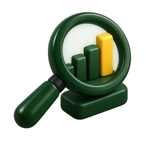 3D magnifying glass over a chart for the diagnosis step