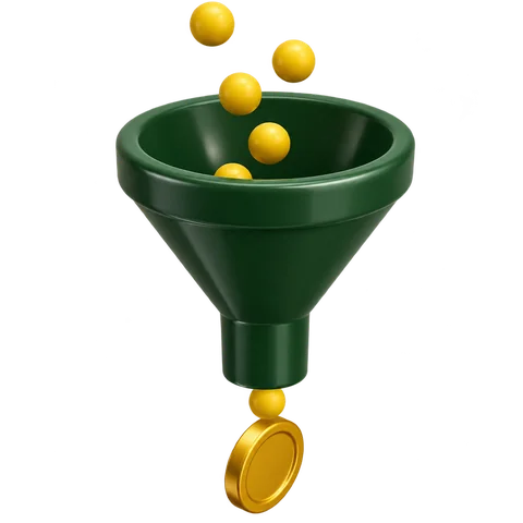 3D illustration representing funnel audit and automation