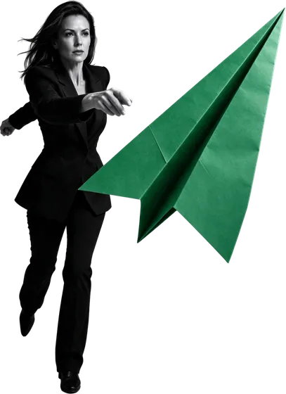 Woman launching a green paper plane, cold email services that reach inboxes